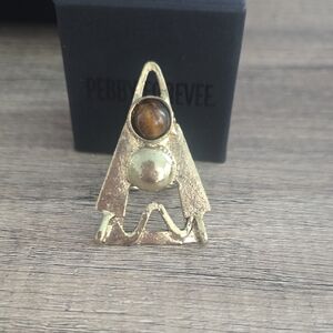 Gold-Tone Statement Ring with Brown Stone